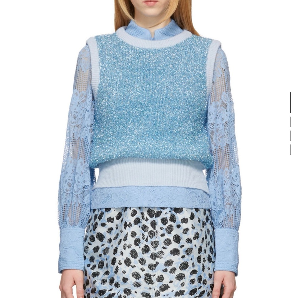 GANNI - Blue Sparkle Knit Vest Size XL